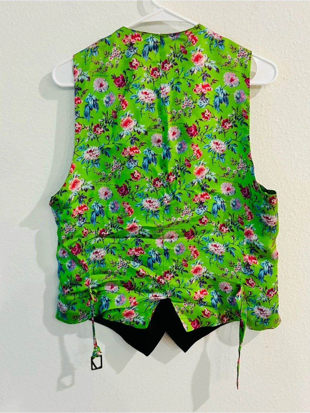 Stylish Black Men's Vest with Vibrant Green Floral Lining